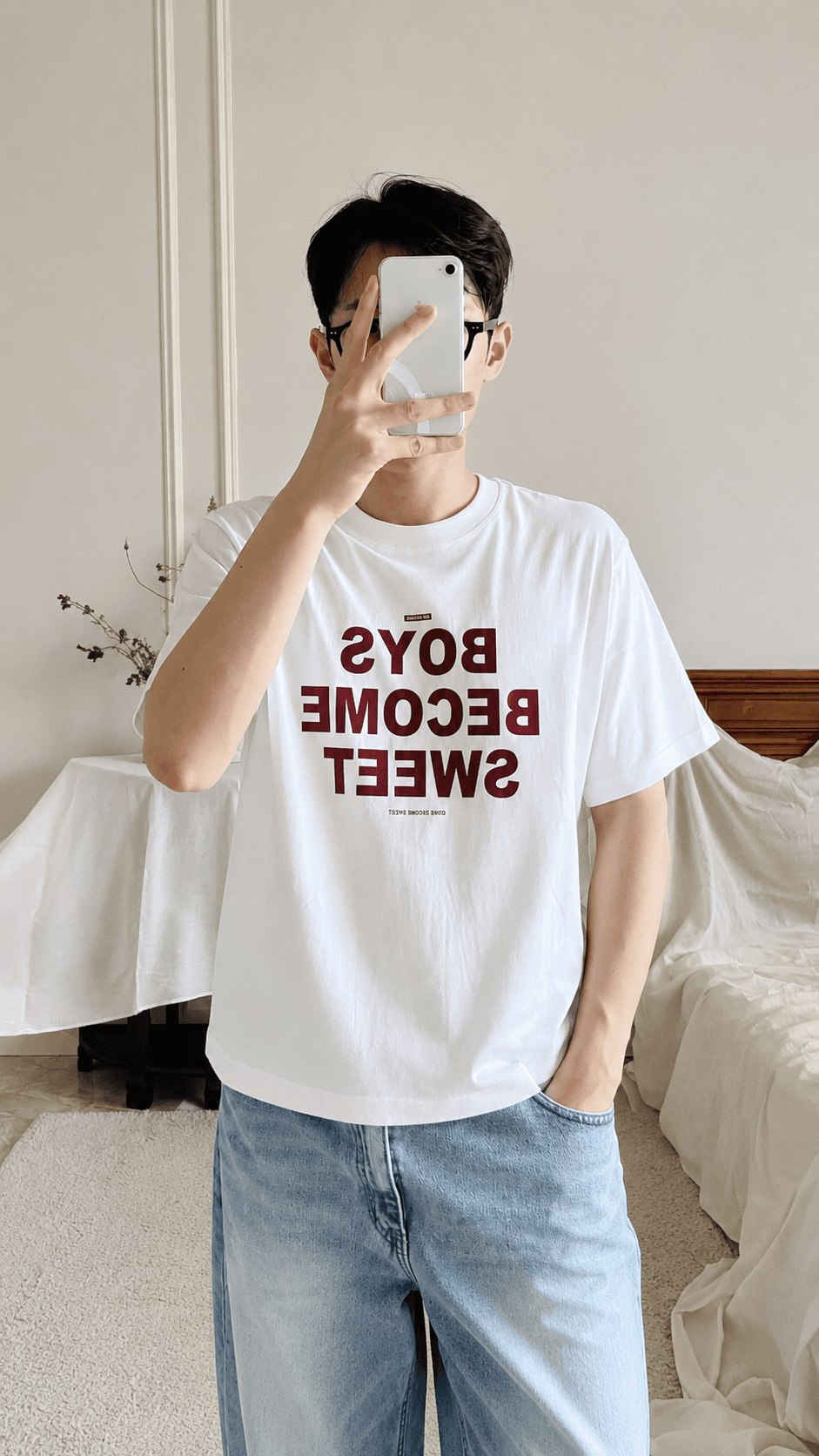白色簡約Boy Become Sweet男孩短袖字母T恤